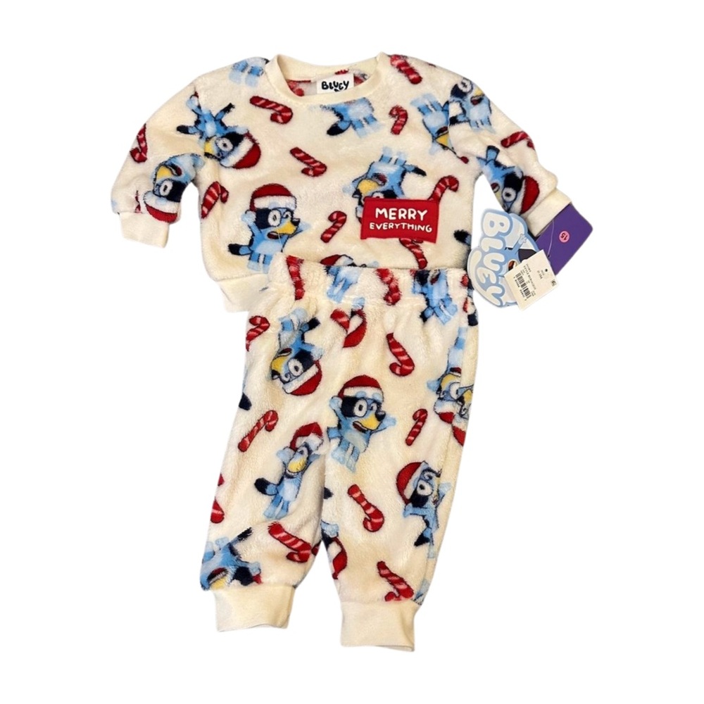 Bluey Kids Two Piece Pajama Set - Festive‎ Blue and Red